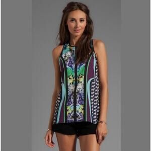 Bohemian Clover Canyon Graphic Print Sleeveless Top Tigers Elephants Size Large